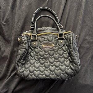 Betsey Johnson Black Quilted Heart Barrel Purse